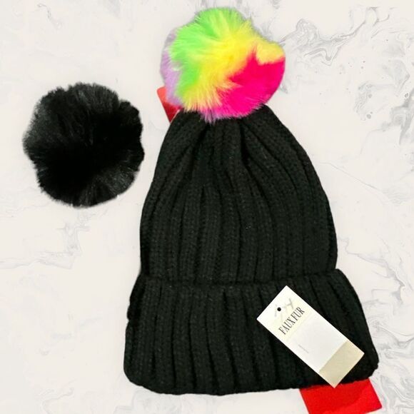 NWT Nordstrom BP. Bundle of two Ribbed Beanie with Interchangeable Faux Fur Pom - Picture 6 of 6